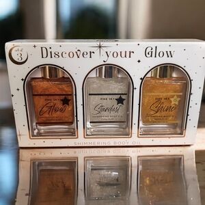 NWT Pink Sky Shimmering Body Oil Set Of 3- Citrus, Coconut And Vanilla Scents